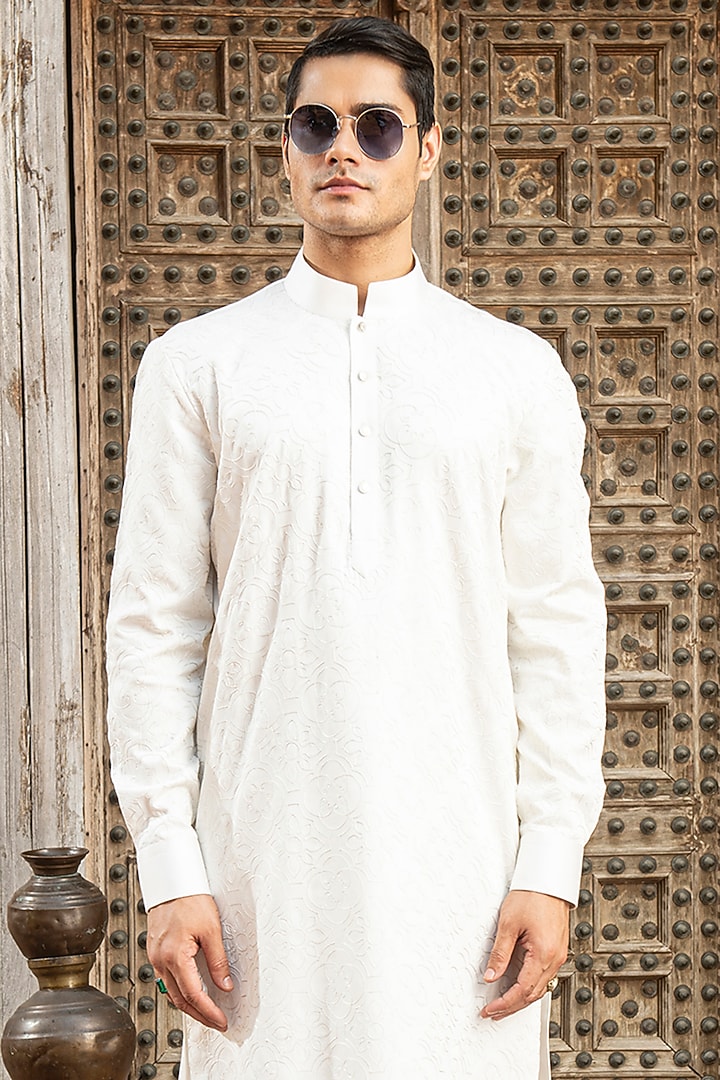 Ivory Silk Kurta Set by Abkasa at Pernia's Pop Up Shop