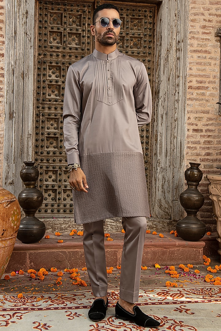 Grey Silk Kurta Set by Abkasa at Pernia's Pop Up Shop