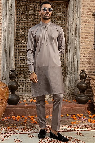 Grey Silk Kurta Set by Abkasa