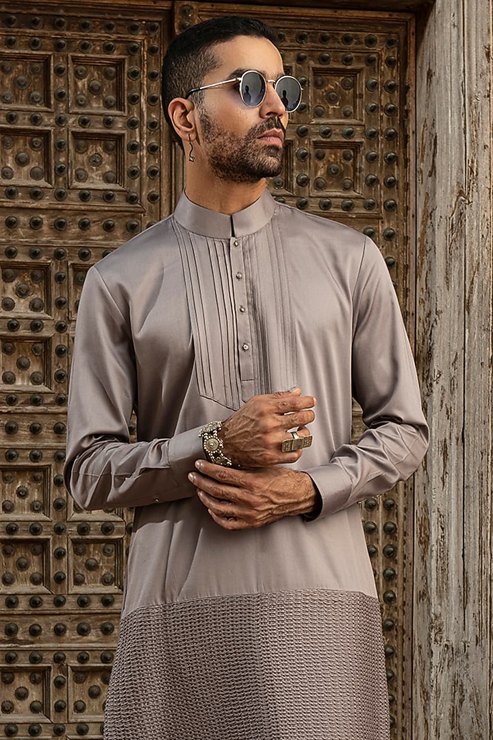 Grey Silk Kurta Set by Abkasa at Pernia's Pop Up Shop
