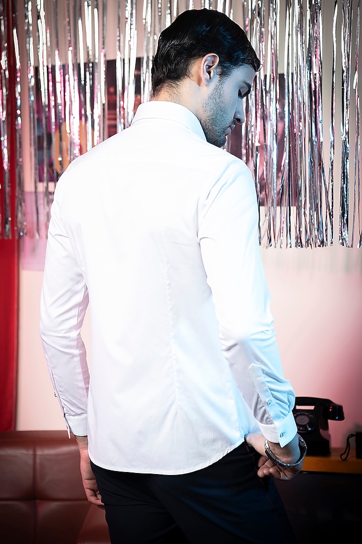 White & Black Cotton Striped Party Wear Shirt by Abkasa at Pernia's Pop Up Shop