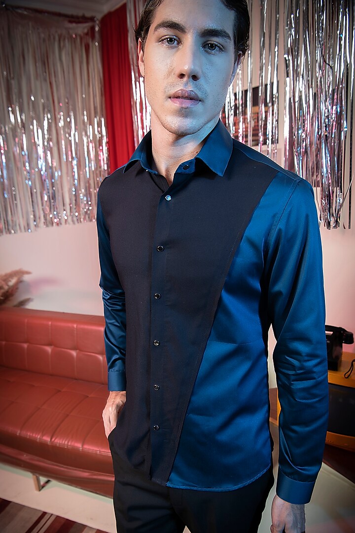 Black & Teal Cotton Shirt by Abkasa