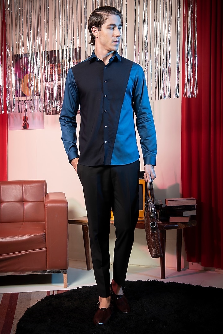 Black & Teal Cotton Summer Shirt by Abkasa at Pernia's Pop Up Shop