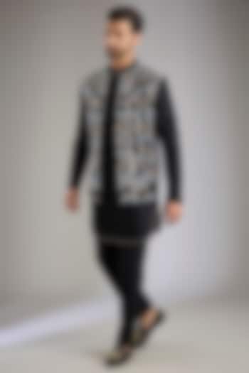 Black Silk Wedding Indowestern Set by Abkasa at Pernia's Pop Up Shop