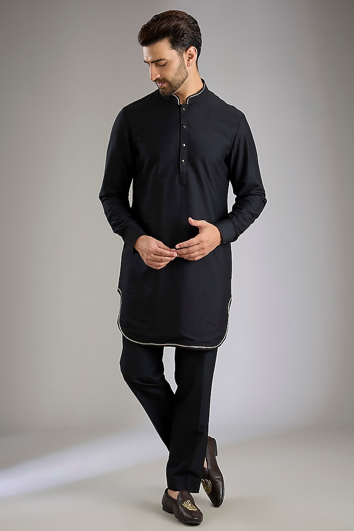 Black Silk Wedding Indowestern Set by Abkasa at Pernia's Pop Up Shop