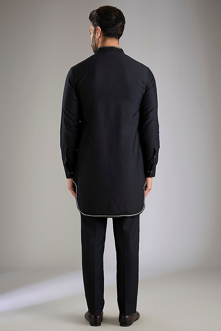 Black Silk Wedding Indowestern Set by Abkasa at Pernia's Pop Up Shop