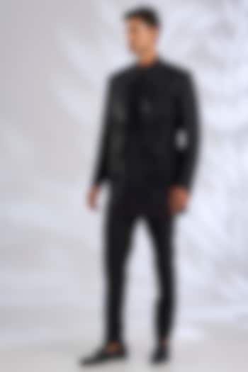 Black Silk Wedding Indowestern Set by Abkasa at Pernia's Pop Up Shop