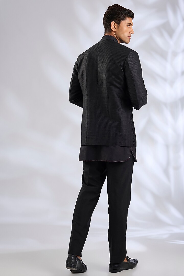Black Silk Wedding Indowestern Set by Abkasa at Pernia's Pop Up Shop