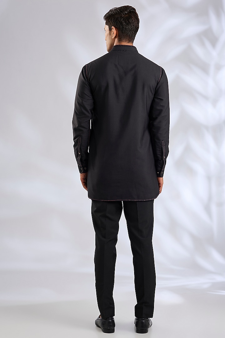 Black Silk Wedding Indowestern Set by Abkasa at Pernia's Pop Up Shop