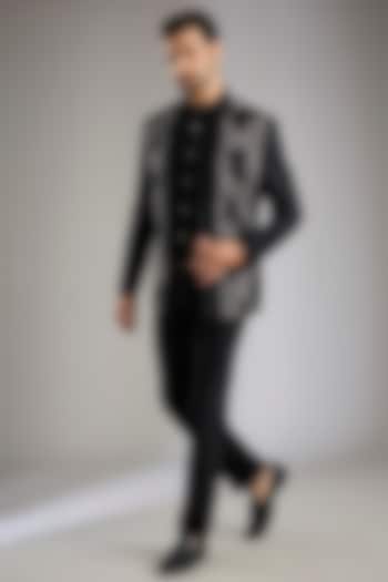 Black Silk Wedding Indowestern Set by Abkasa at Pernia's Pop Up Shop