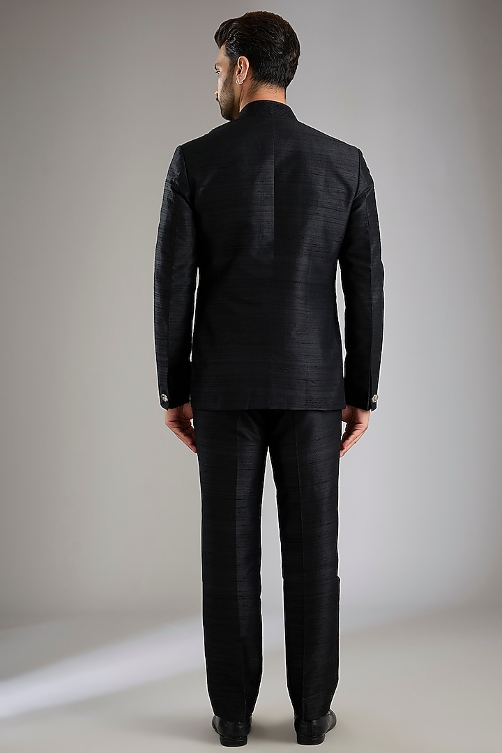 Black Silk Wedding Indowestern Set by Abkasa at Pernia's Pop Up Shop