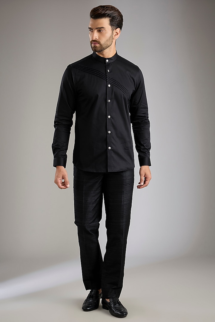 Black Silk Wedding Indowestern Set by Abkasa at Pernia's Pop Up Shop