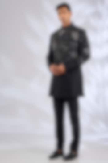 Black Silk Wedding Indowestern Set by Abkasa at Pernia's Pop Up Shop