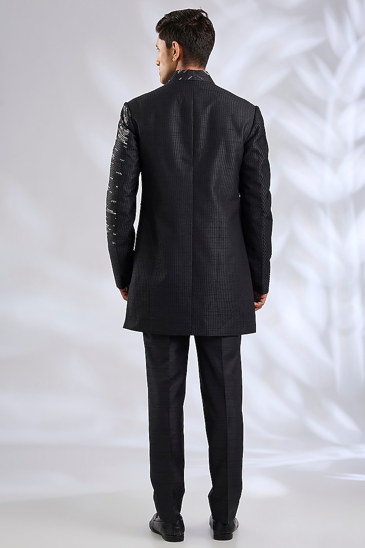Black Silk Wedding Indowestern Set by Abkasa at Pernia's Pop Up Shop