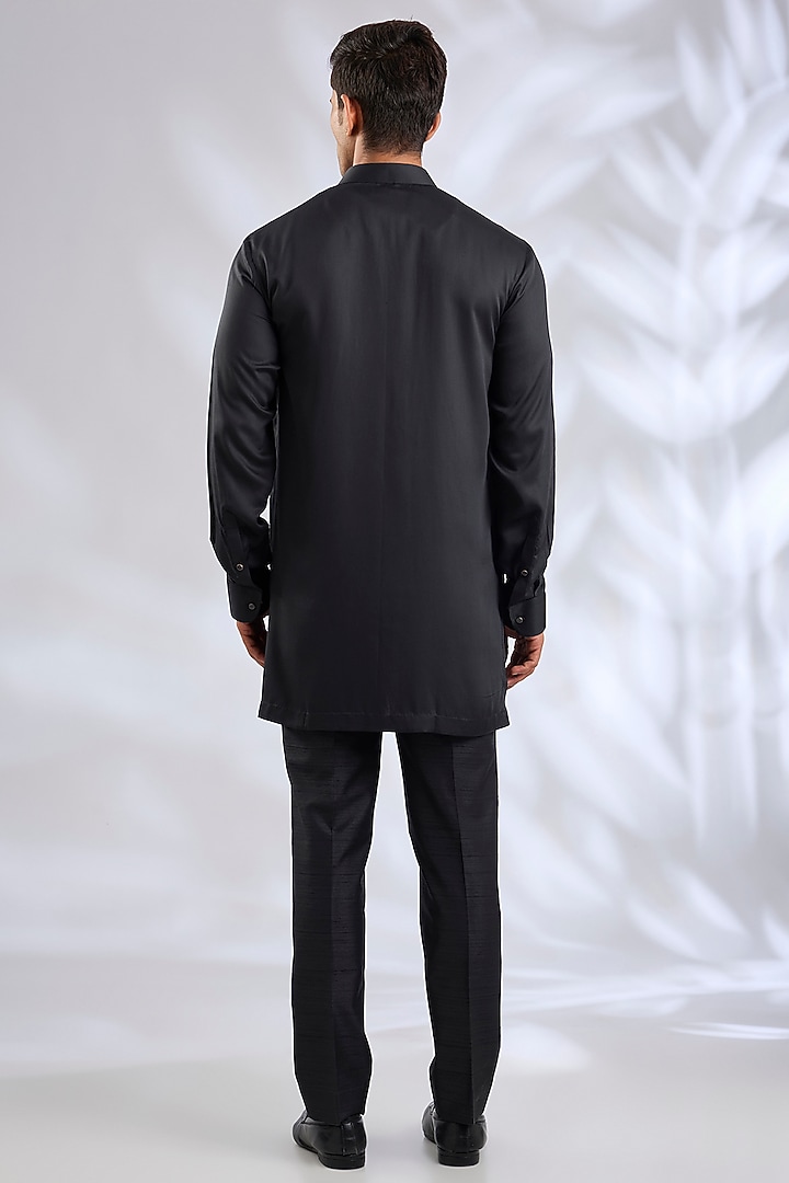 Black Silk Wedding Indowestern Set by Abkasa at Pernia's Pop Up Shop