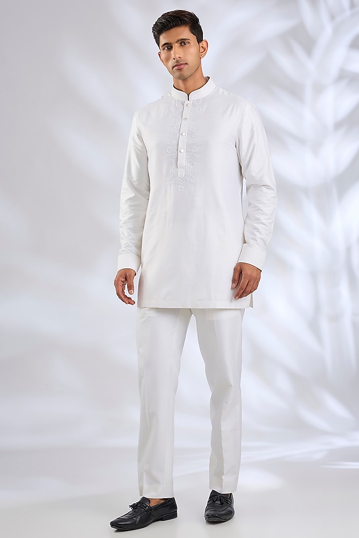 White Silk Wedding Indowestern Set by Abkasa at Pernia's Pop Up Shop
