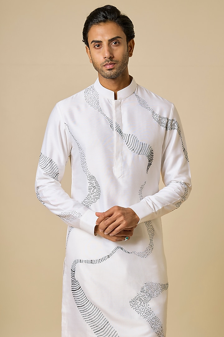 White Cotton Silk Kurta Set by Abkasa at Pernia's Pop Up Shop