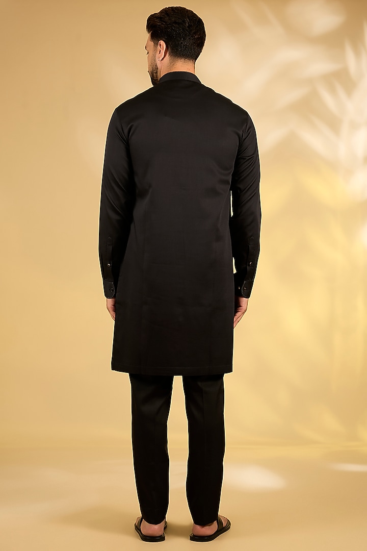 Black Cotton Silk Kurta Set by Abkasa at Pernia's Pop Up Shop