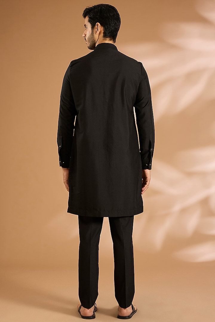 Black Silk Kurta Set by Abkasa at Pernia's Pop Up Shop