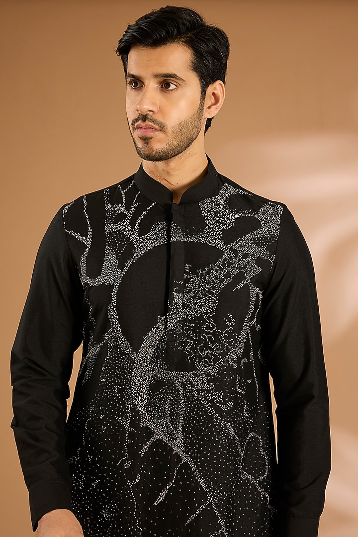 Black Silk Kurta Set by Abkasa at Pernia's Pop Up Shop