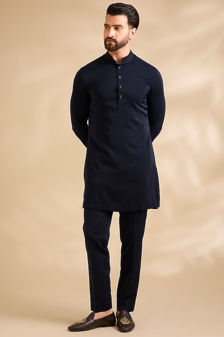 Navy Blue Velvet Bundi Jacket Set by Abkasa at Pernia's Pop Up Shop