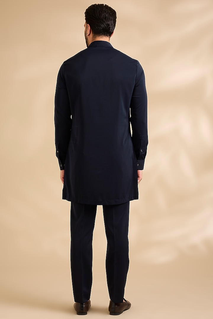 Navy Blue Velvet Bundi Jacket Set by Abkasa at Pernia's Pop Up Shop
