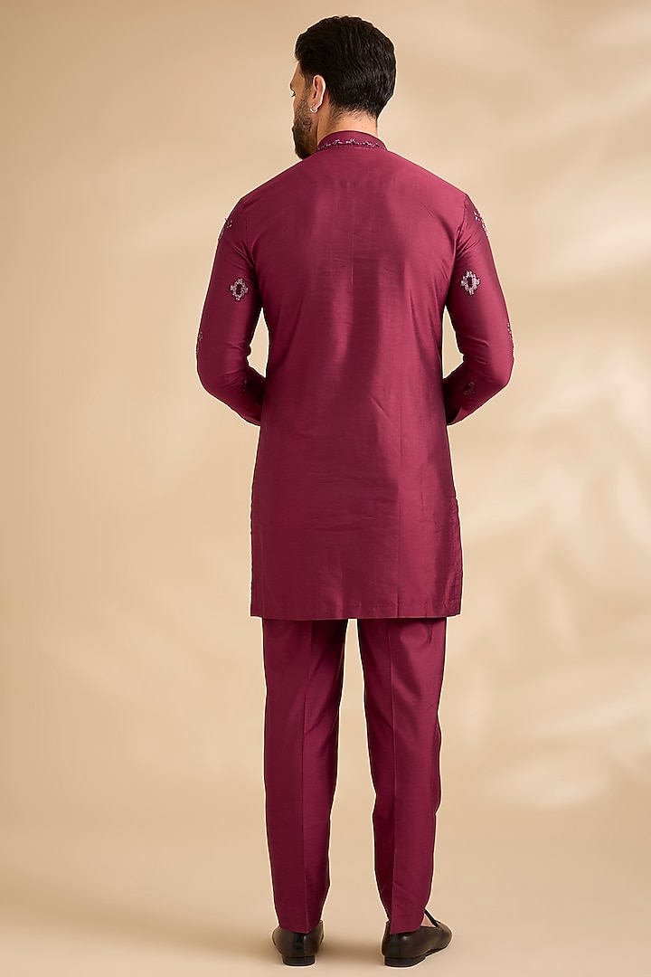 Maroon Silk Kurta Set by Abkasa at Pernia's Pop Up Shop