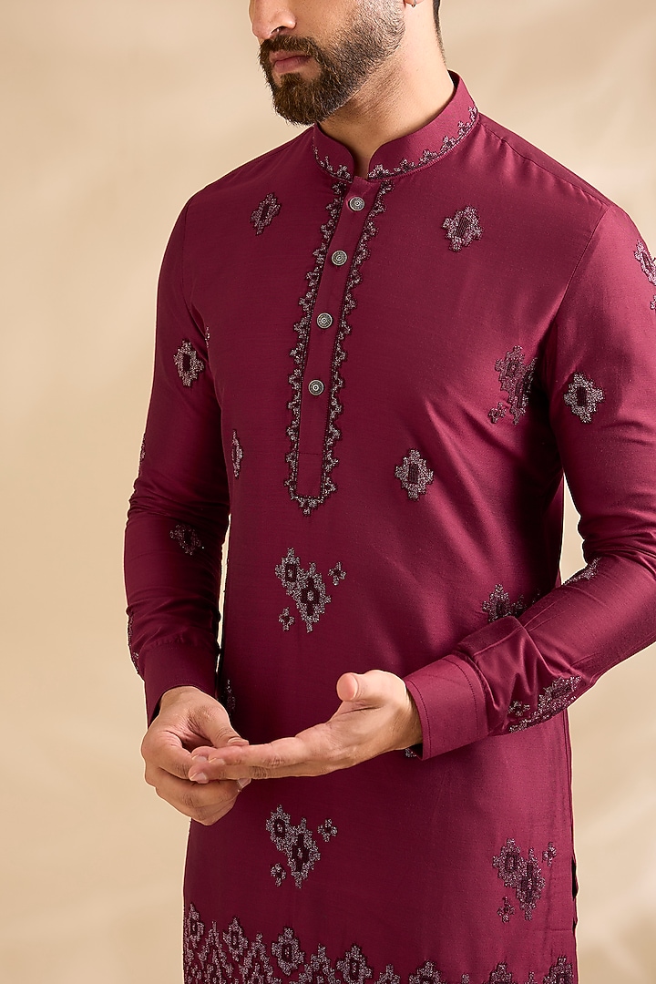 Maroon Silk Kurta Set by Abkasa at Pernia's Pop Up Shop