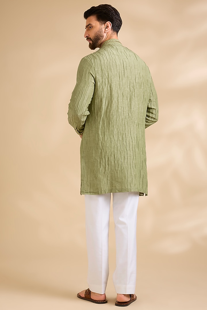 Green Silk Kurta Set by Abkasa at Pernia's Pop Up Shop