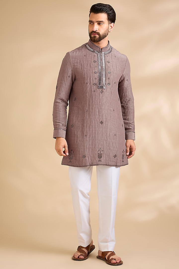 Mouse Grey Silk Kurta Set by Abkasa at Pernia's Pop Up Shop