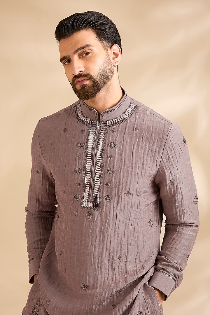 Mouse Grey Silk Kurta Set by Abkasa at Pernia's Pop Up Shop