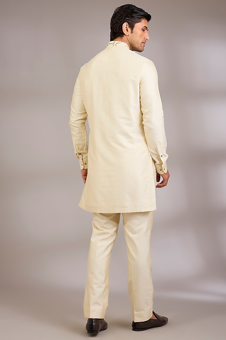 Beige Silk Kurta Set by Abkasa at Pernia's Pop Up Shop