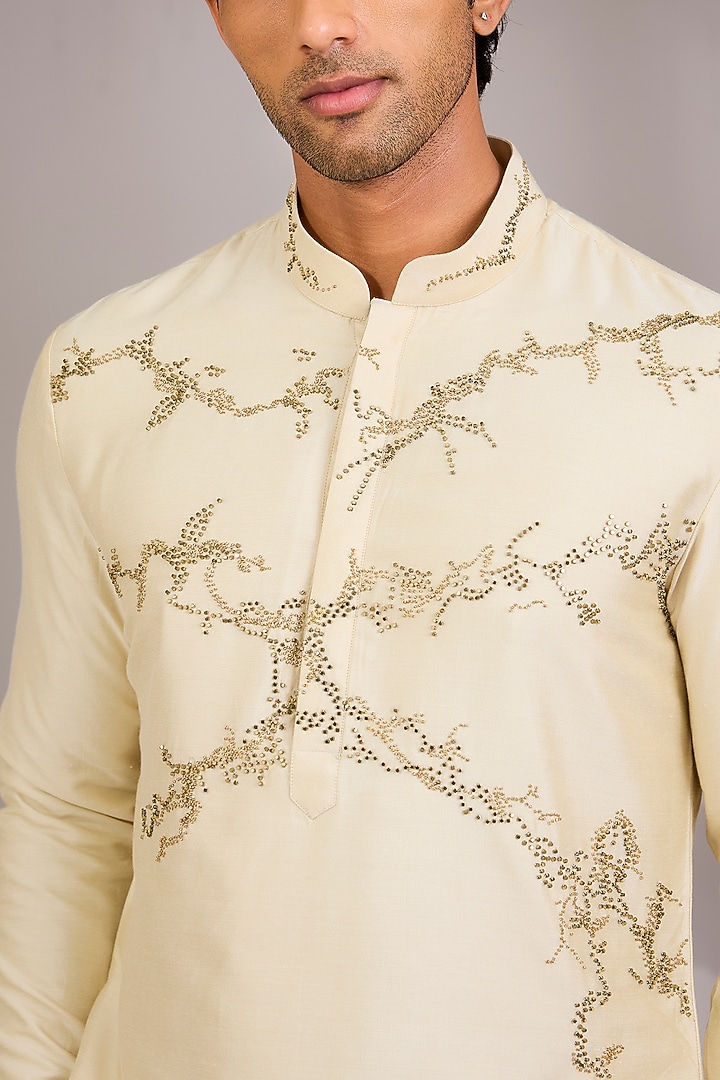 Beige Silk Kurta Set by Abkasa at Pernia's Pop Up Shop