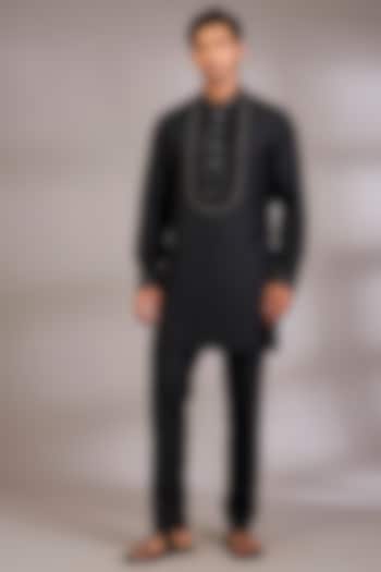 Black Silk Kurta Set by Abkasa at Pernia's Pop Up Shop