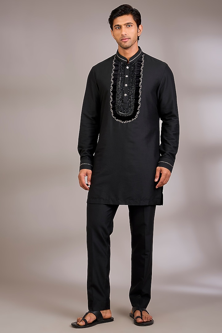 Black Silk Kurta Set by Abkasa at Pernia's Pop Up Shop