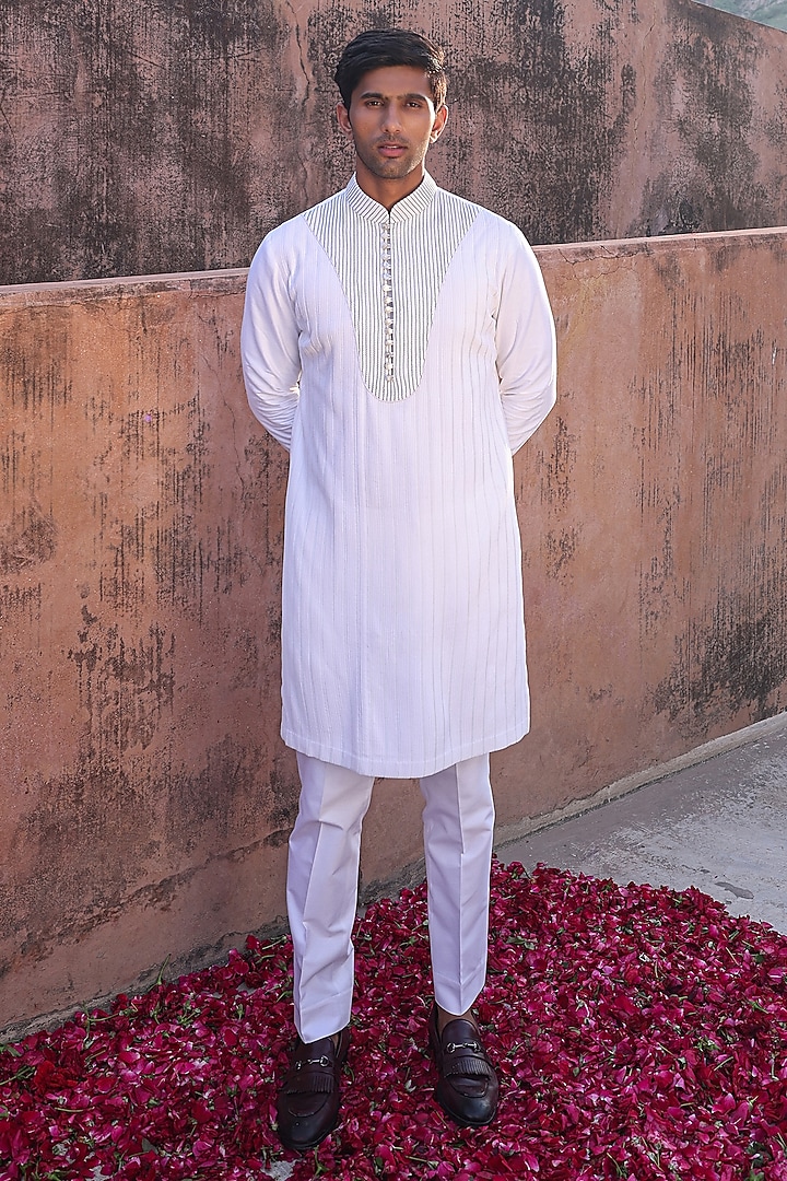 Pista Green Pure Silk & Katan Silk Groom Bandhgala Set by Abkasa at Pernia's Pop Up Shop