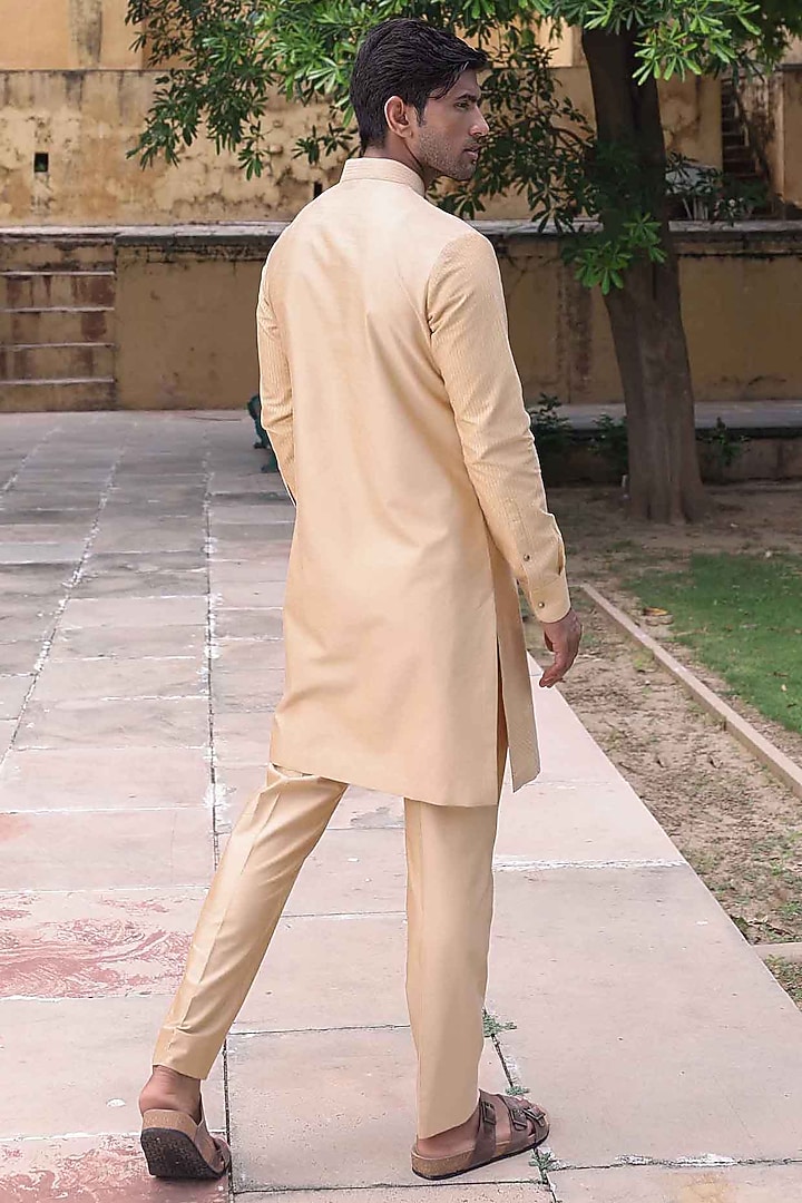 Orange Silk Woven Kurta Set by Abkasa at Pernia's Pop Up Shop