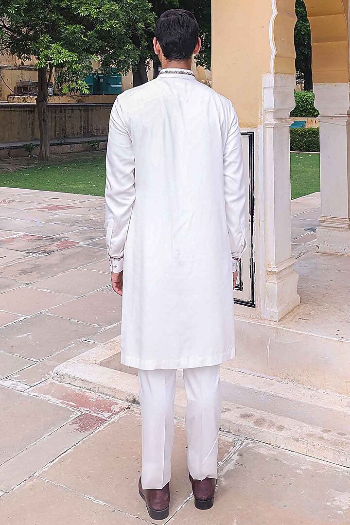 White Modal Satin Kurta Set by Abkasa at Pernia's Pop Up Shop
