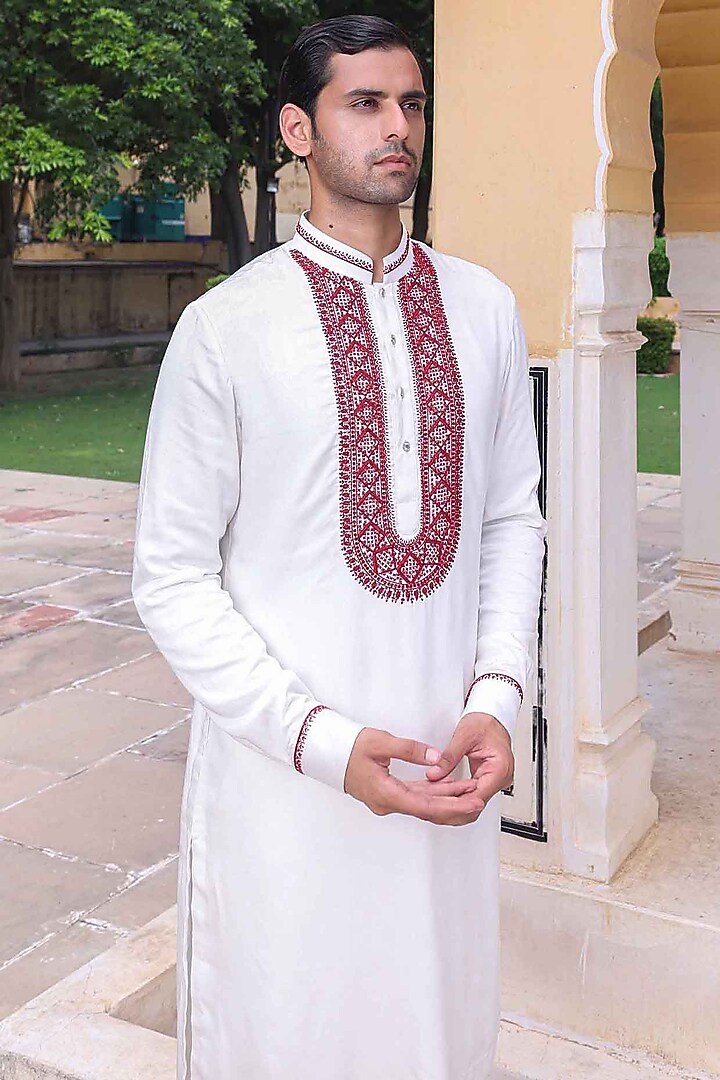 White Modal Satin Kurta Set by Abkasa at Pernia's Pop Up Shop