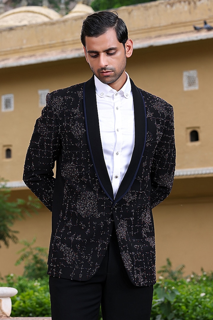 Black Japanese Fabric Blazer Set by Abkasa at Pernia's Pop Up Shop