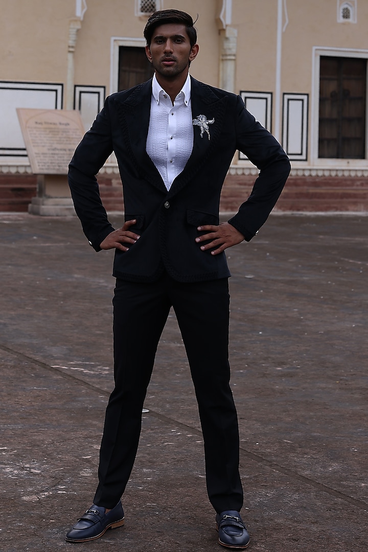 Black Terry Rayon Blazer Set by Abkasa at Pernia's Pop Up Shop