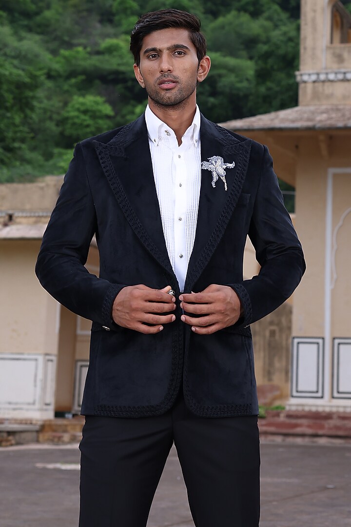 Black Terry Rayon Blazer Set by Abkasa at Pernia's Pop Up Shop
