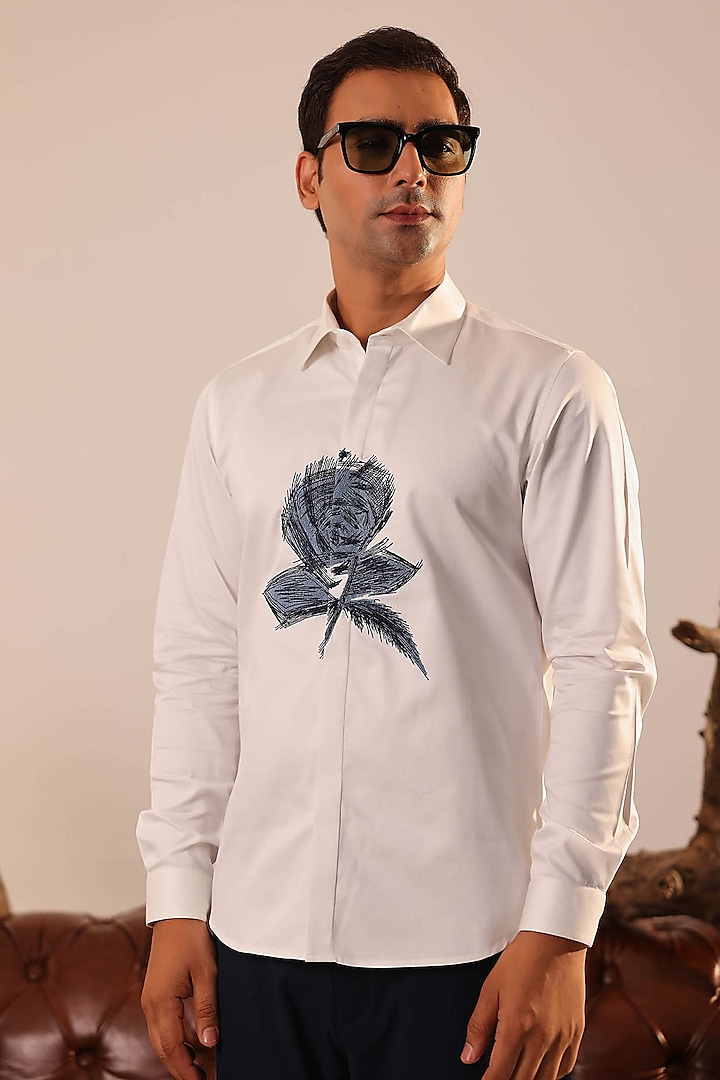 White Cotton Satin Shirt by Abkasa