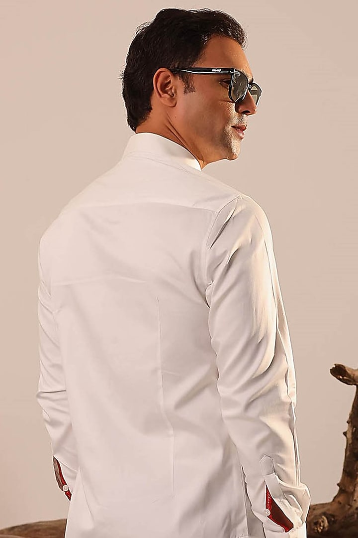 White Cotton Satin Party Wear Shirt by Abkasa at Pernia's Pop Up Shop