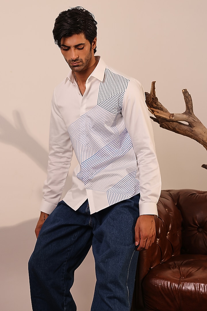 White Cotton Party Wear Shirt by Abkasa at Pernia's Pop Up Shop