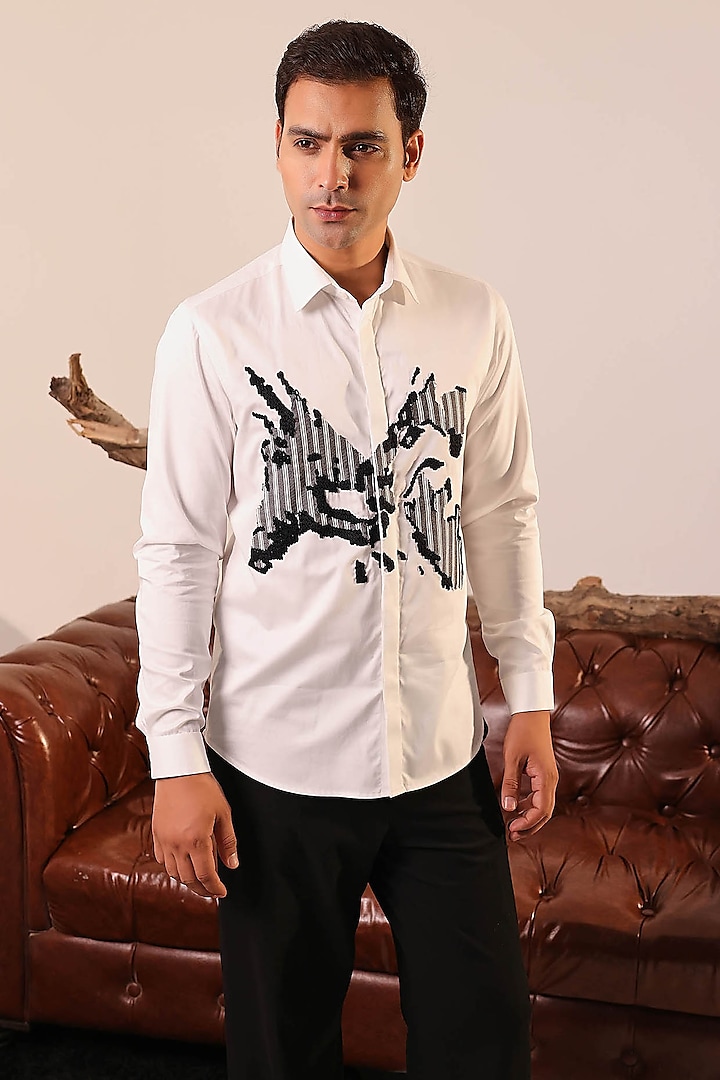 White Cotton Satin Shirt by Abkasa