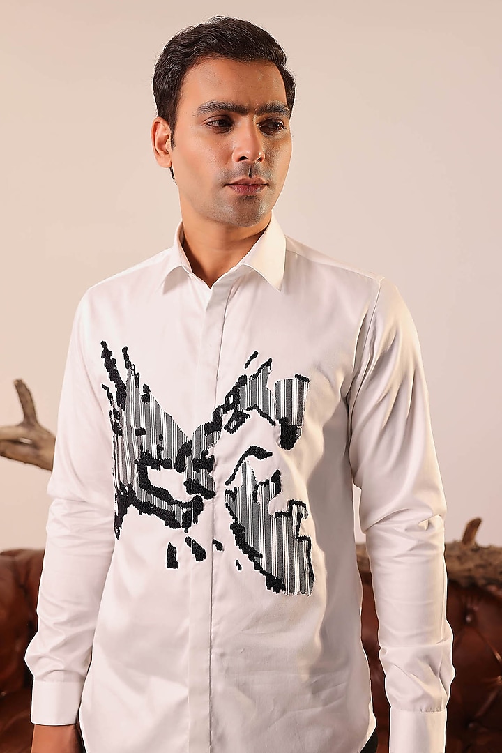 White Cotton Satin Party Wear Shirt by Abkasa at Pernia's Pop Up Shop