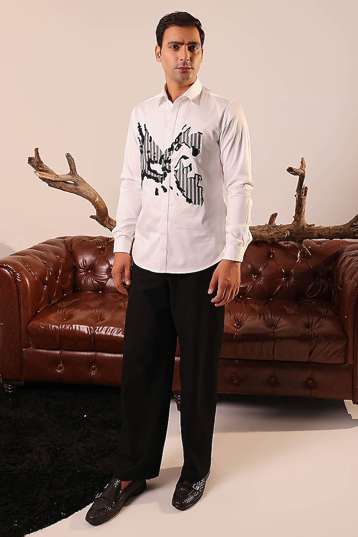 White Cotton Satin Party Wear Shirt by Abkasa at Pernia's Pop Up Shop