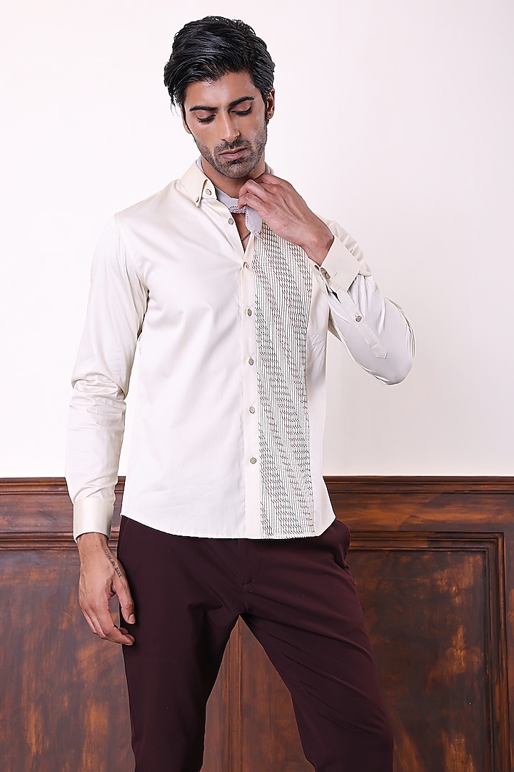 Beige Cotton Shirt by Abkasa at Pernia's Pop Up Shop