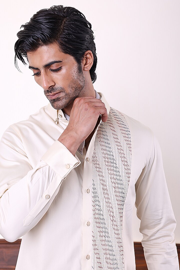 Beige Cotton Shirt by Abkasa at Pernia's Pop Up Shop